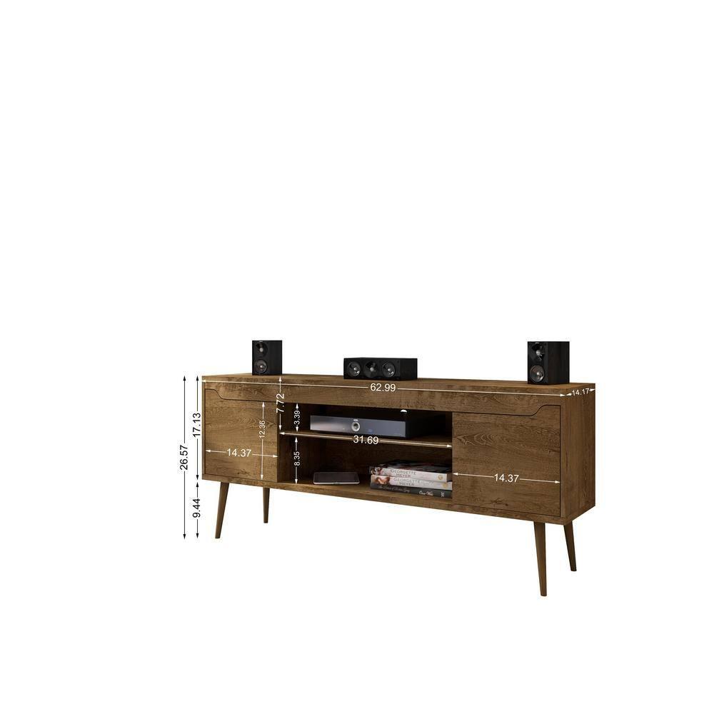 Bradley TV Stand for TVs up to 60" Rustic Brown - Manhattan Comfort: Mid-Century Modern Entertainment Center