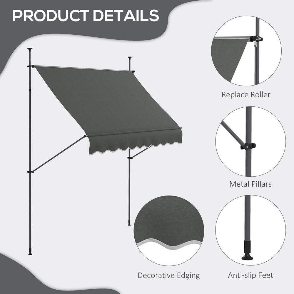 Outsunny 8' x 4' Retractable Awning, Non-Screw Patio Awning with UV Resistant Fabric, Dark Gray