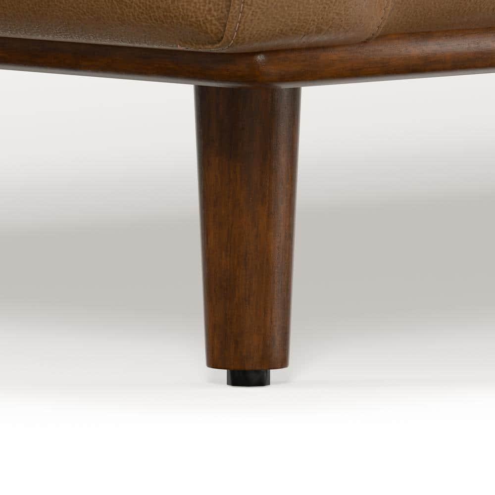 Simpli Home Morrison Genuine Leather Sofa, Mid-Century Modern Couch for Living Room, Handcrafted with Removable Cushions