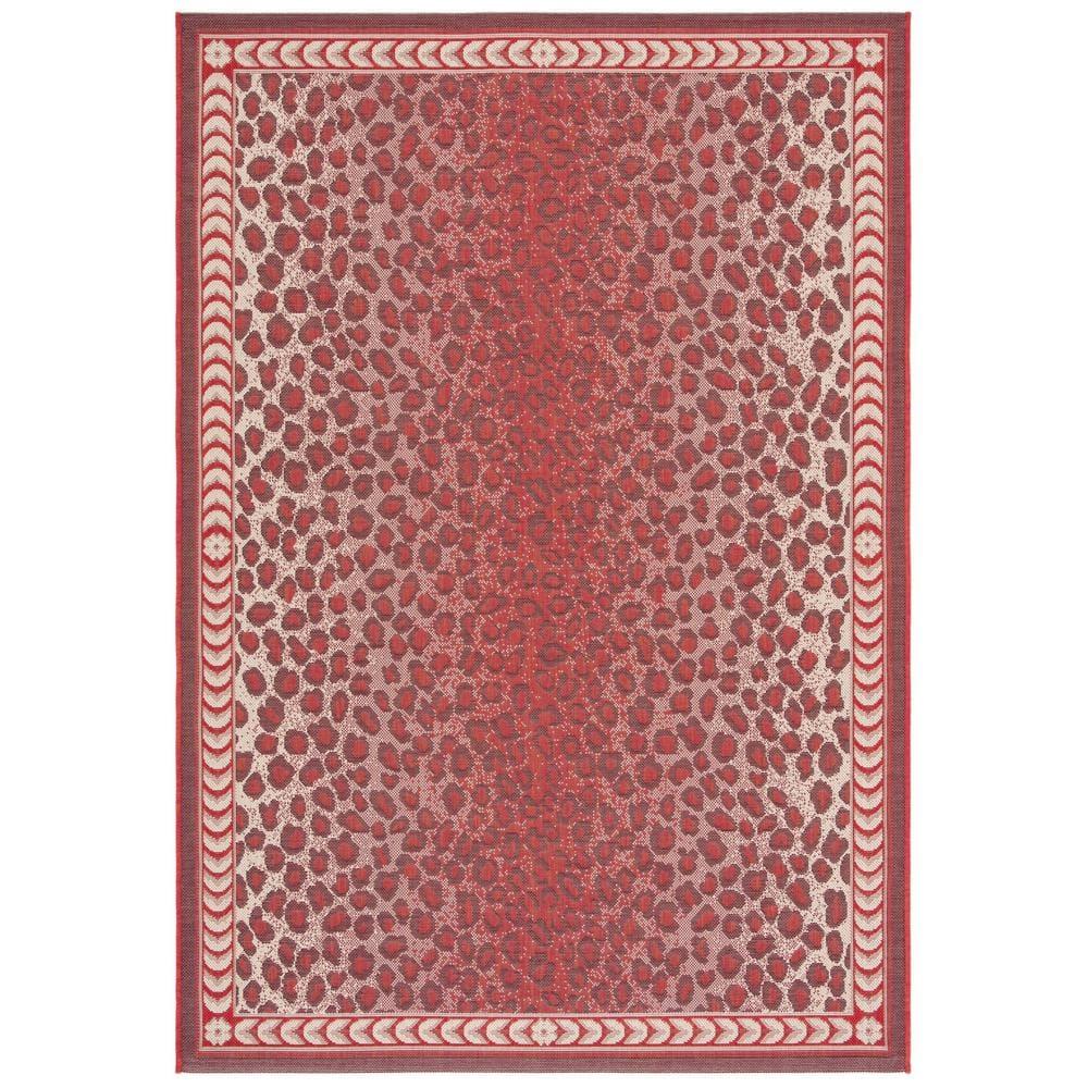 SAFAVIEH Courtyard Candace Spotted Indoor/Outdoor Area Rug, Red/Beige, 4' x 5'7"
