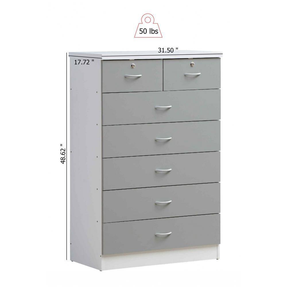 48 x 18 x 31.5 in. 7-Drawer Chest with Locks on 2-Top Drawers, Grey