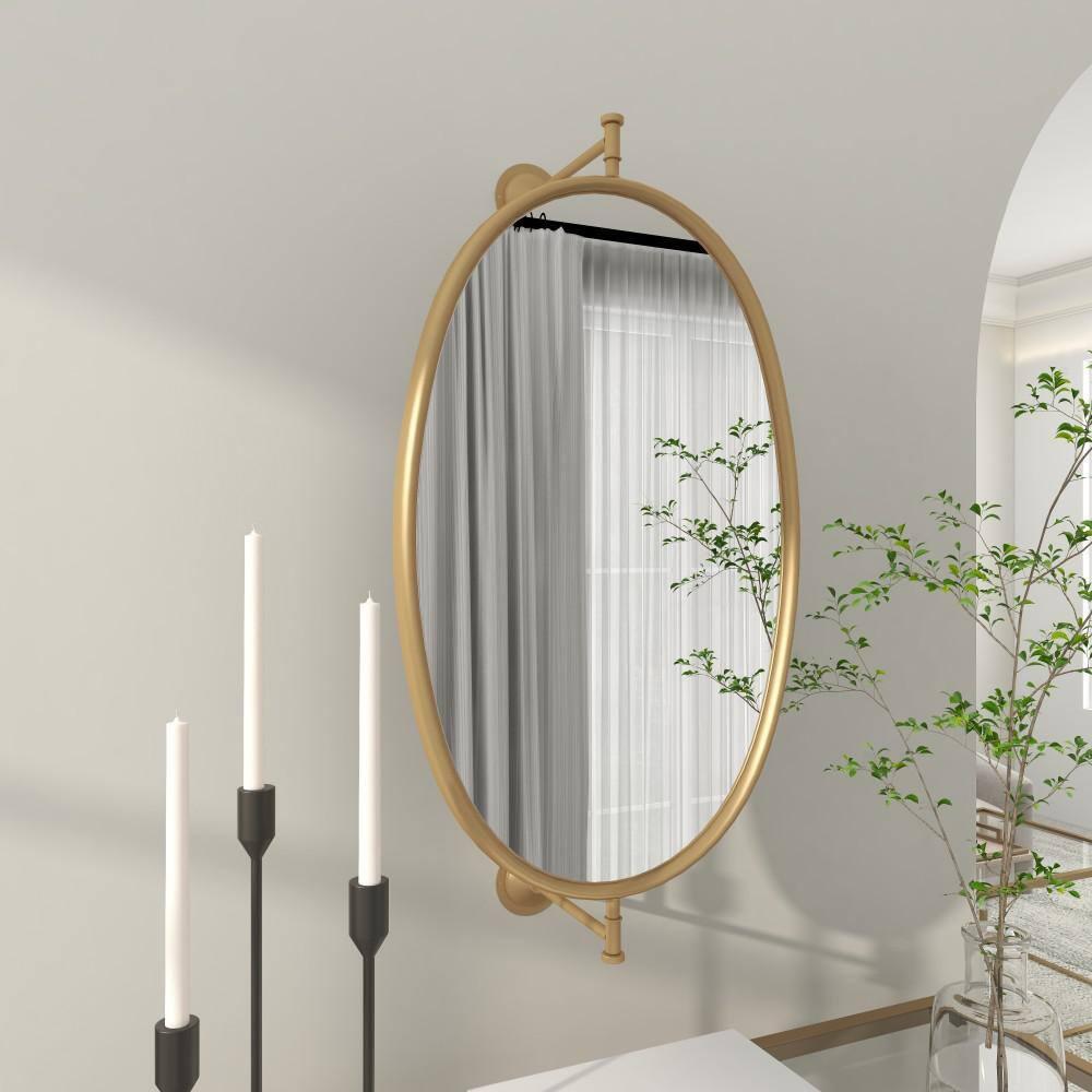 DecMode 15" x 29" Gold Oval Shaped Wall Mirror