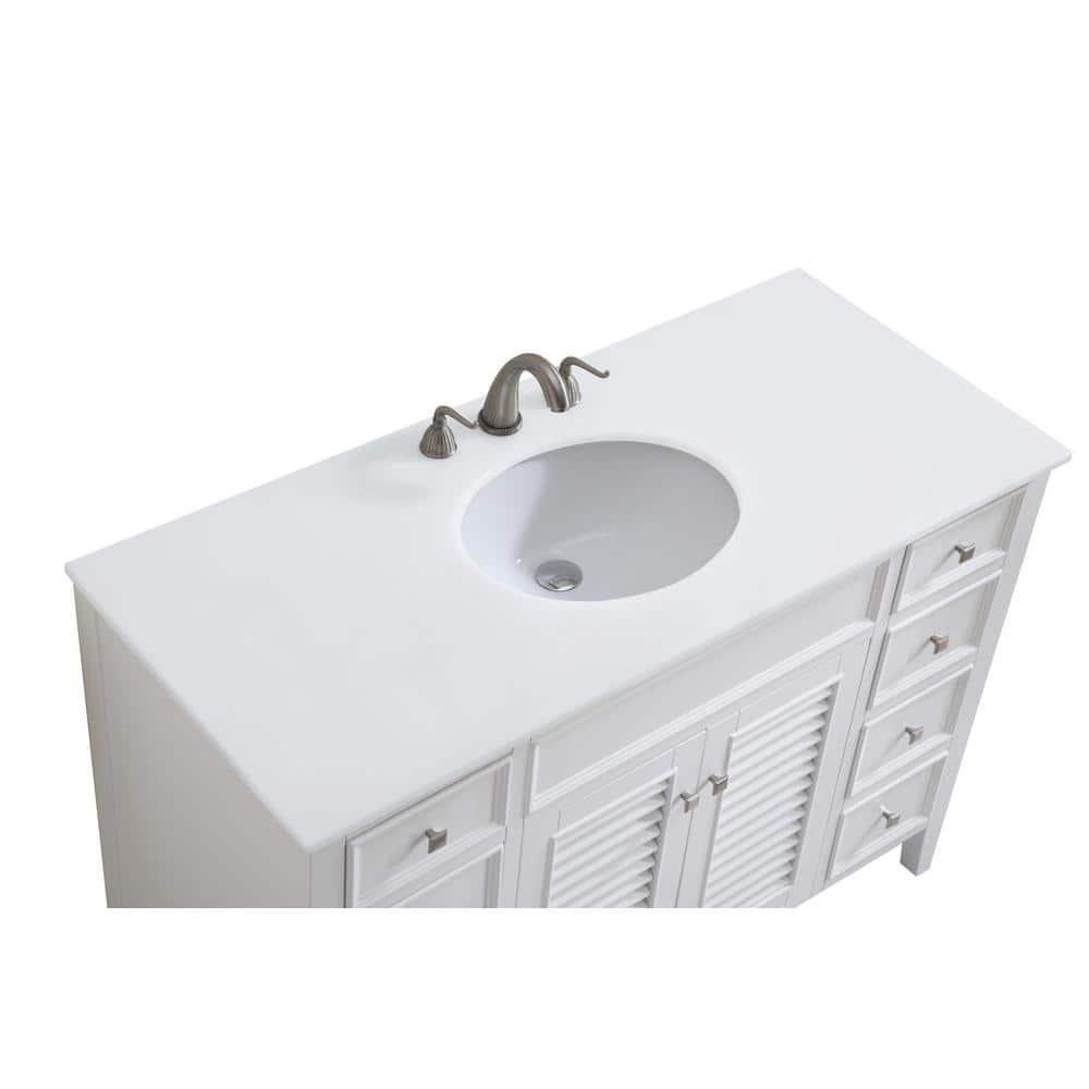 48 in. Single Bathroom Vanity with Ivory White Engineered Marble, White