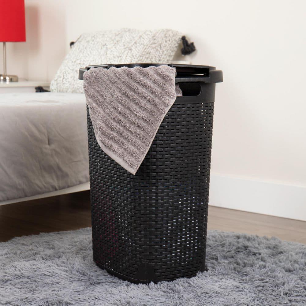 Mind Reader 60L Slim Laundry Hamper, Clothes Basket, Lid, Wicker Style, Plastic, 17.65"L x 13.75"W x 24.15"H, 2-Pack