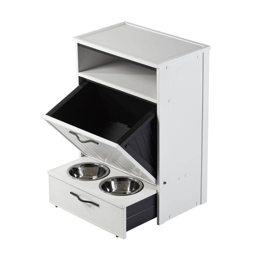 New Age Pet® ECOFLEX® Dog Food Pantry with Double Stainless Steel Bowls - Durable Composite, Includes 2x 32oz Bowls, Storage for 25 lbs of Dog Food, Easy Assembly, Moisture Resistant