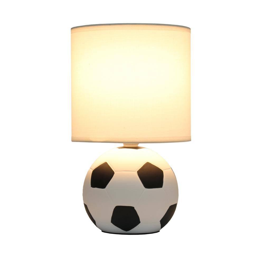 Simple Designs 10.7" Sports Lite Mini Soccer Table Lamp Mancave White and Black