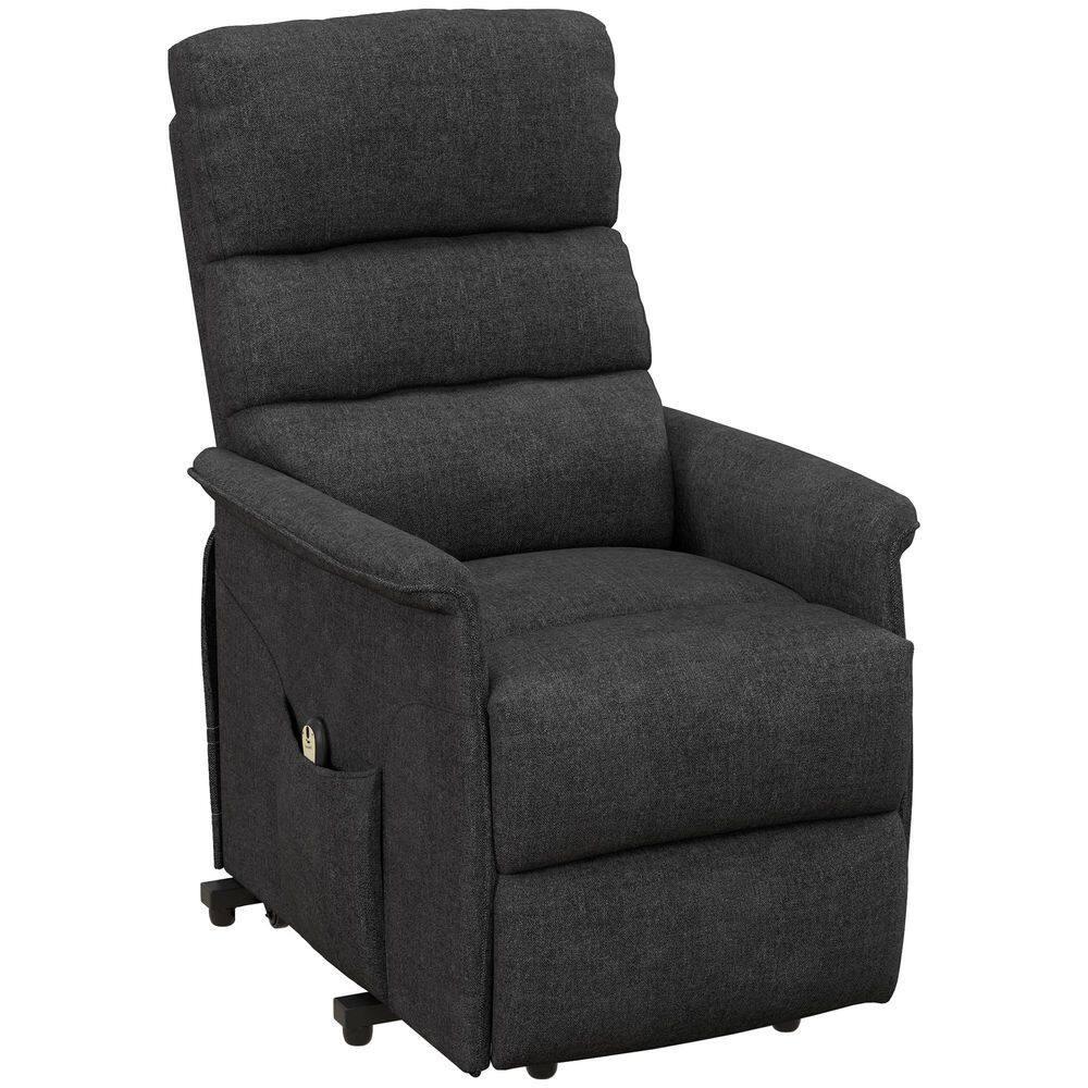 HOMCOM Electric Power Lift Recliner Chair for the Elderly, Fabric Lift Chair with Remote Control, Side Pockets for Living Room, Black