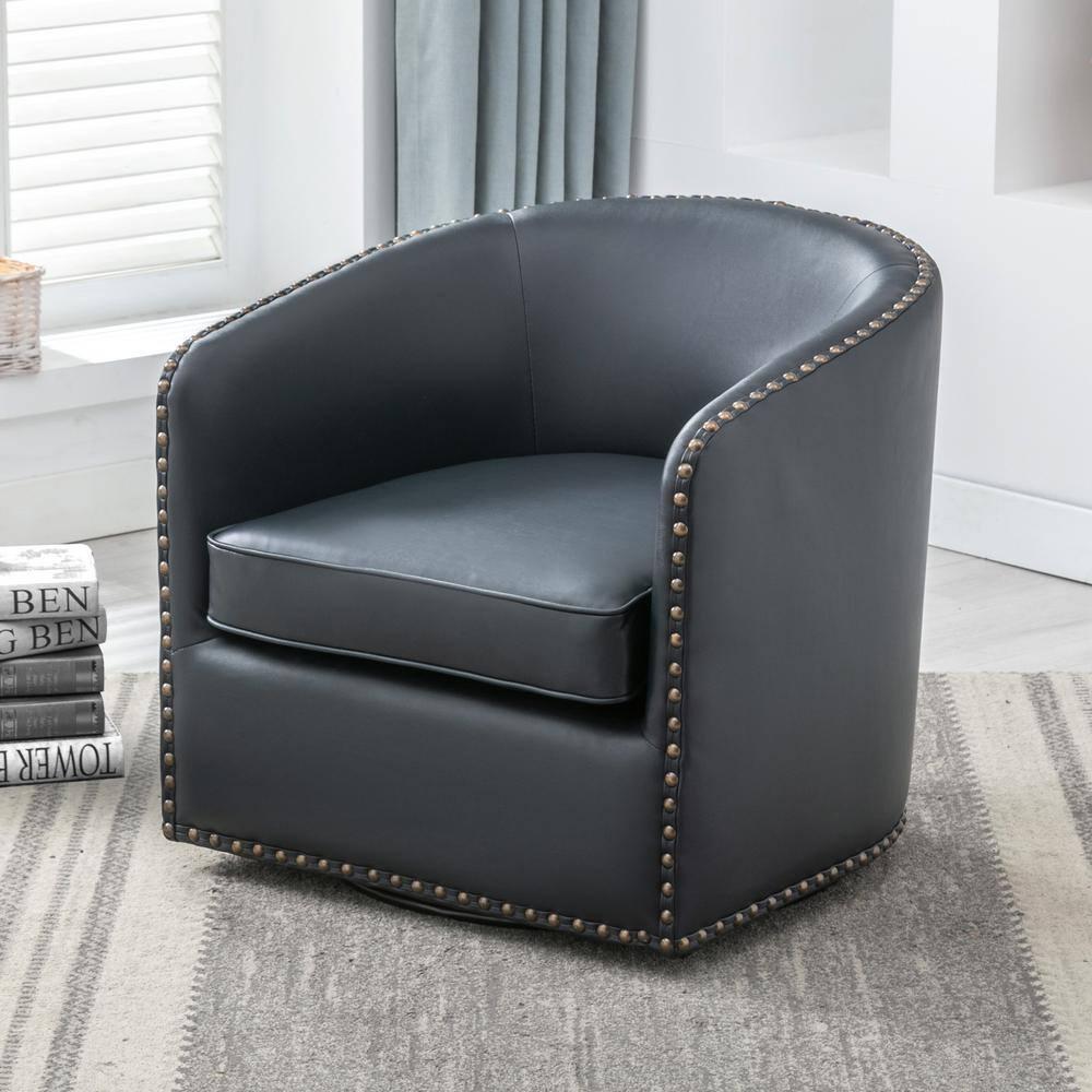 Comfort Pointe Tyler Swivel Arm Chair Midnight Blue: Upholstered, Nailhead Trim, Foam Filled, Wood Frame