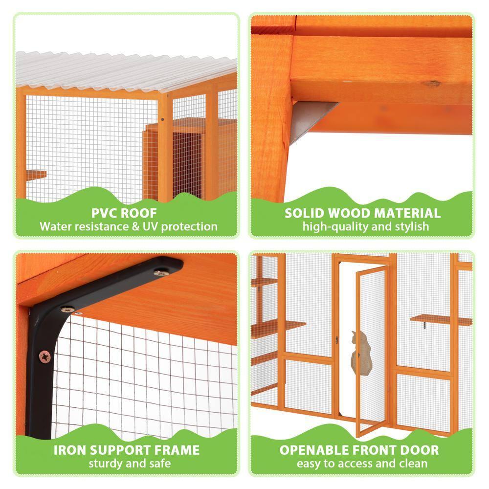 COZIWOW Outdoor Cat Enclosure, Catio Pet Safe House, 104" Extra Large Indoor Window Box with 7 Platforms, Resting Houses, and Walk-In Door, Orange