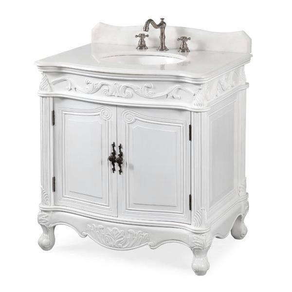 32" Benton Collection Fiesta Antique Victorian Classic Style White Bathroom Vanity CF-2873W-AW