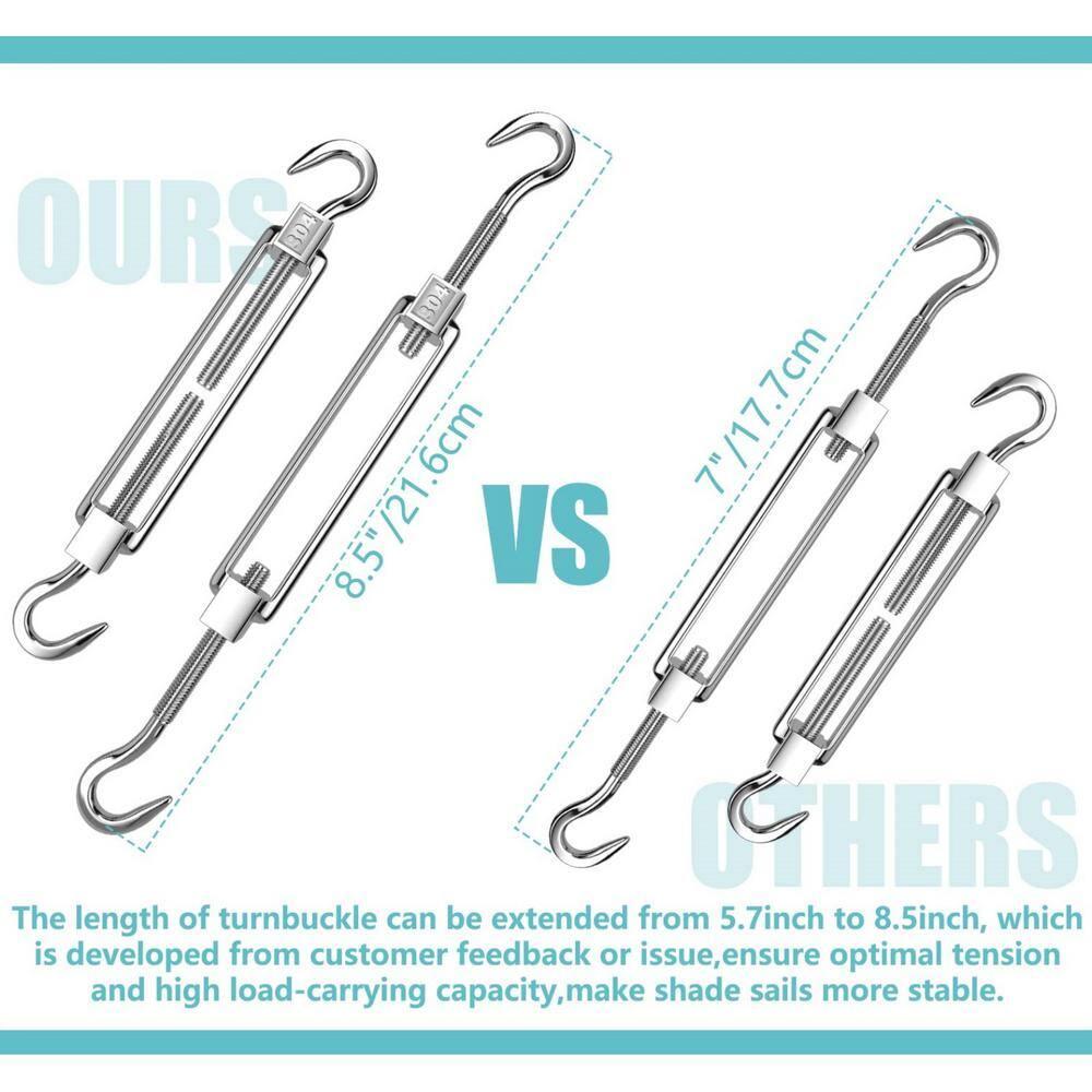 FZENeast Shade Sail Hardware Kit, 5 Inch Super Heavy Duty 304 Marine Grade Stainless Steel Sun Shade Hardware Kit for Triangle/Rectangle/Square Sun Shade Sails Installation (40 PCS)