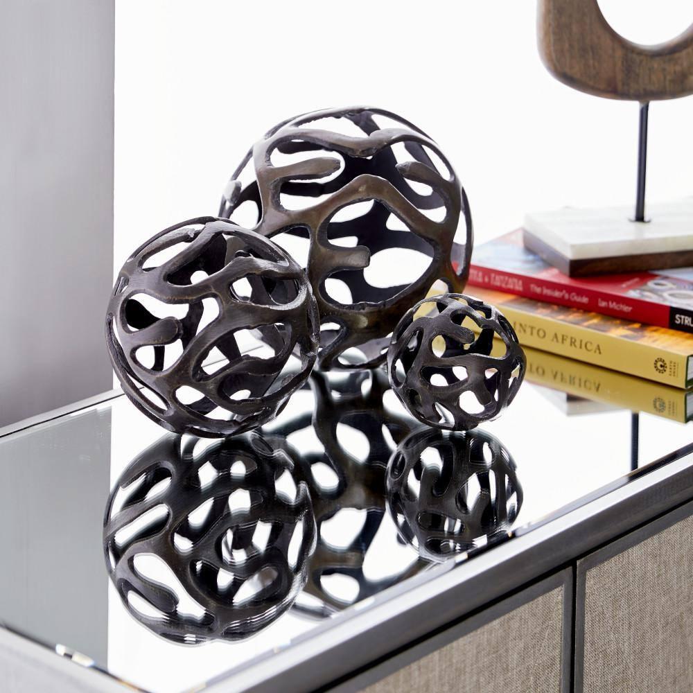 Set of 3 Decorative Aluminum Balls Brass - Olivia & May: Indoor Sculpture, Vase Filler, Tabletop Decor