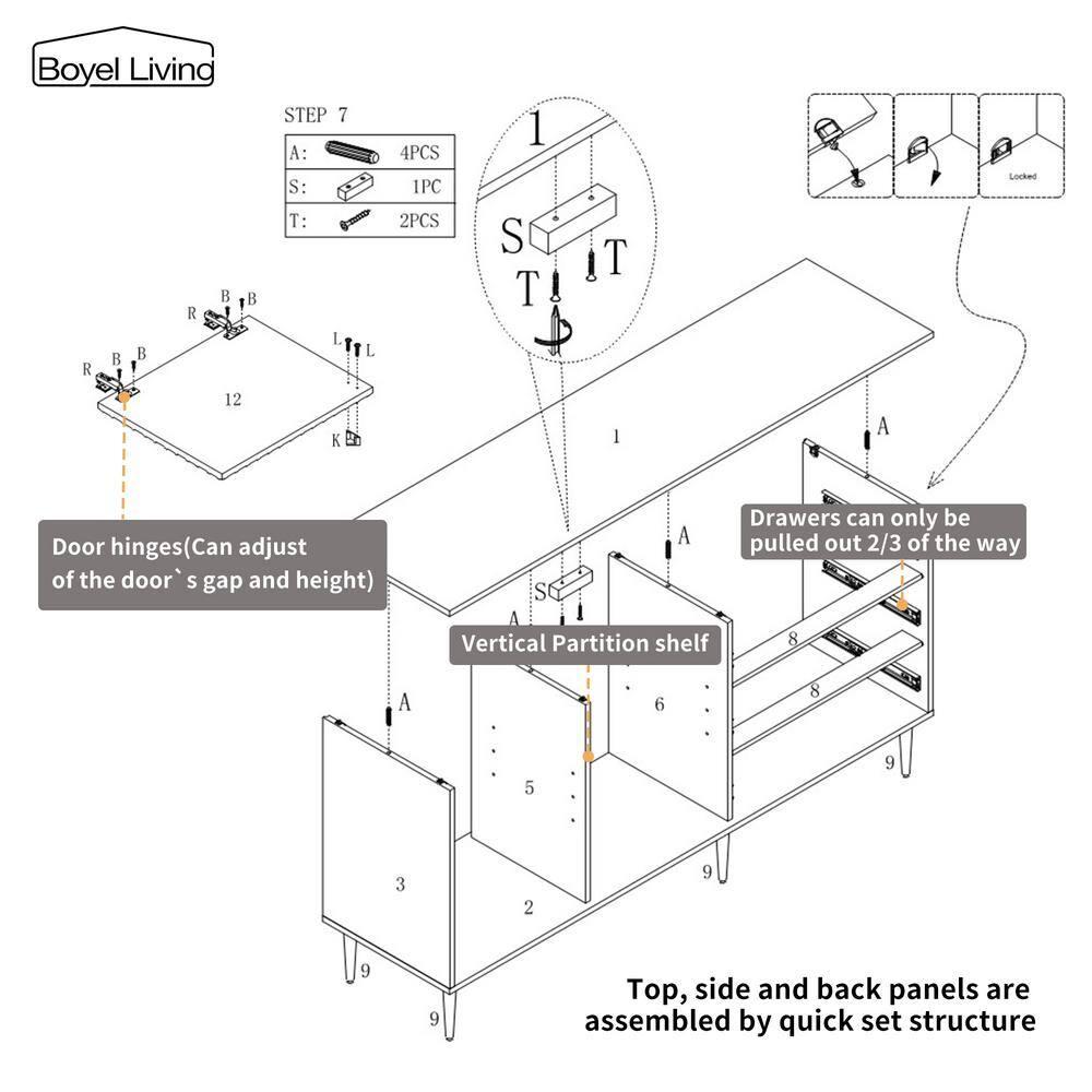 Boyel Living Sideboard Buffet Cabinet, 2-Door Accent Cabinet with 3 Drawer Dressers for Living Room, Kitchen, Office and Hallway, Black