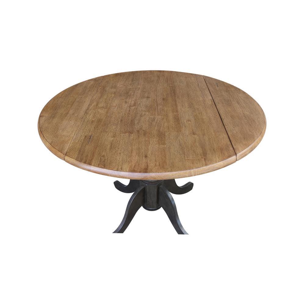 42" Mason Round Dual Drop Leaf Extendable Dining Table Hickory/Washed Coal - International Concepts: Solid Parawood, Pedestal Base