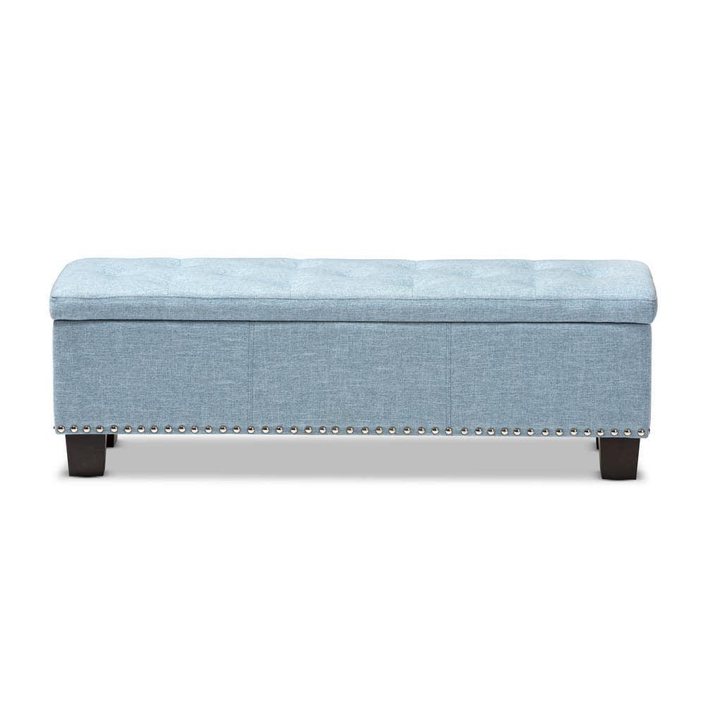 Hannah Modern and Contemporary Fabric Upholstered Button - Tufting Storage Ottoman Bench - Light Blue - Baxton Studio