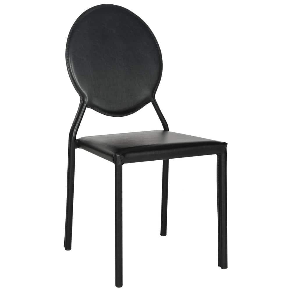 Warner Round Back Leather Side Chair (Set of 2) - FOX2018 - Black - Safavieh Couture