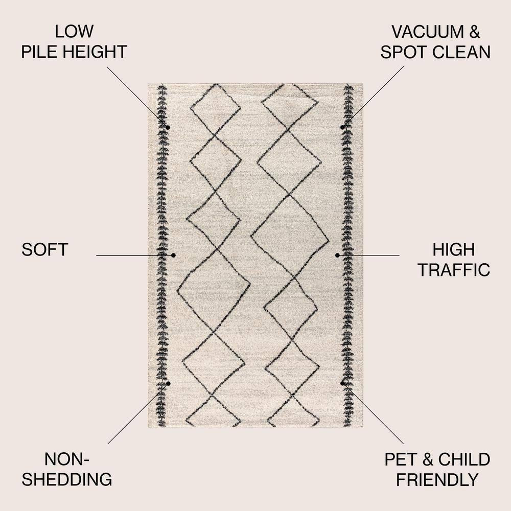5'x8' Zaina Moroccan Beni Souk Area Rug, Cream/Black - JONATHAN Y
