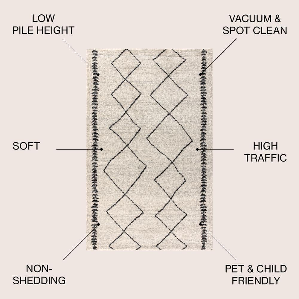 8'x10' Zaina Moroccan Beni Souk Area Rug, Cream/Black - JONATHAN Y