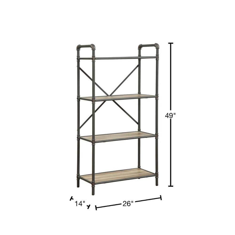 48" Itzel 4 Shelves Bookcase Antique Oak/Sandy Gray - Acme Furniture: Metal Frame, Open Back Design, Home Office Storage