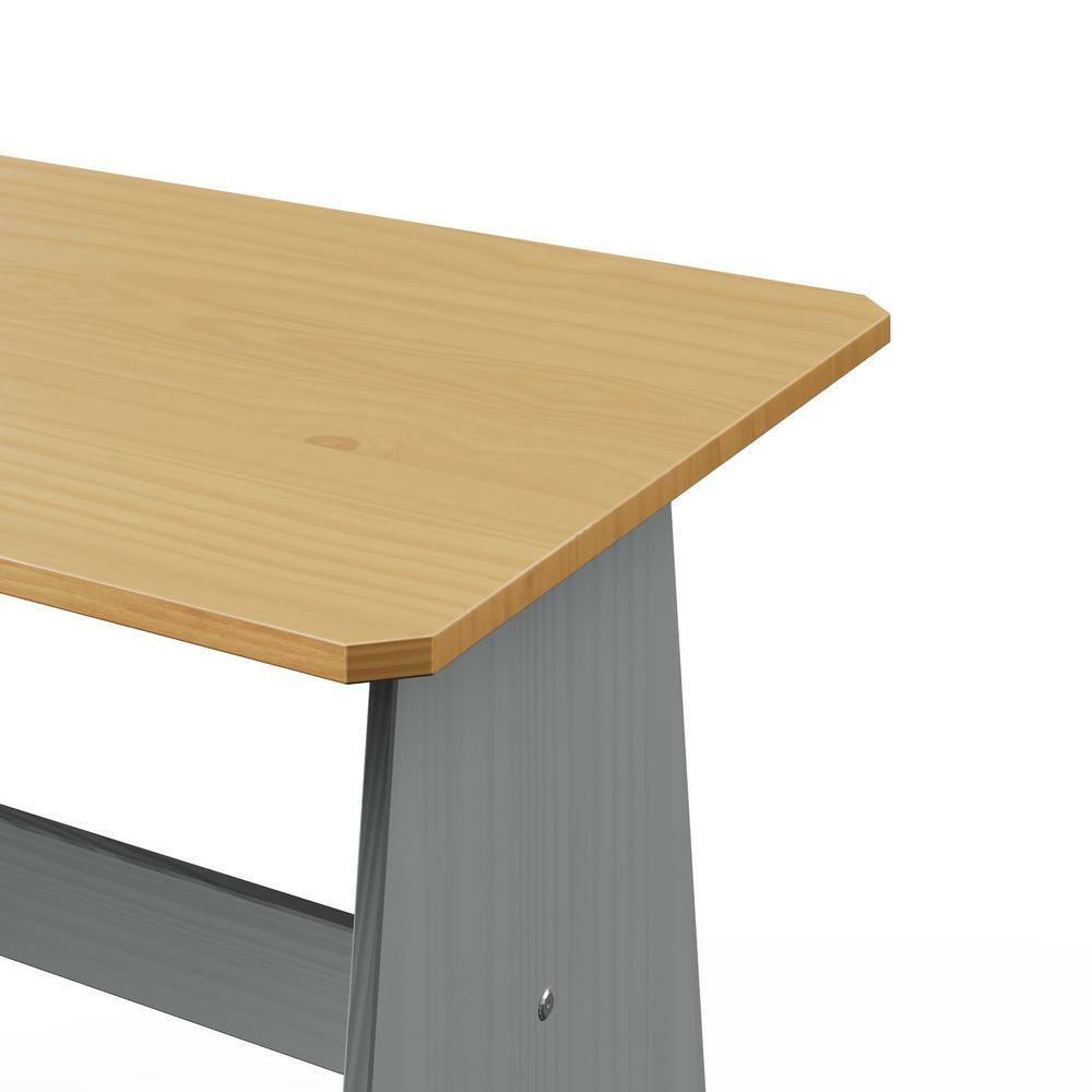 Urban Home Furniture Chapman 3 Piece Casual Dining 2-Tone Natural/Grey Solid Pine Wood Kitchen Table Set with 2 Benches, Kitchen Dining Set
