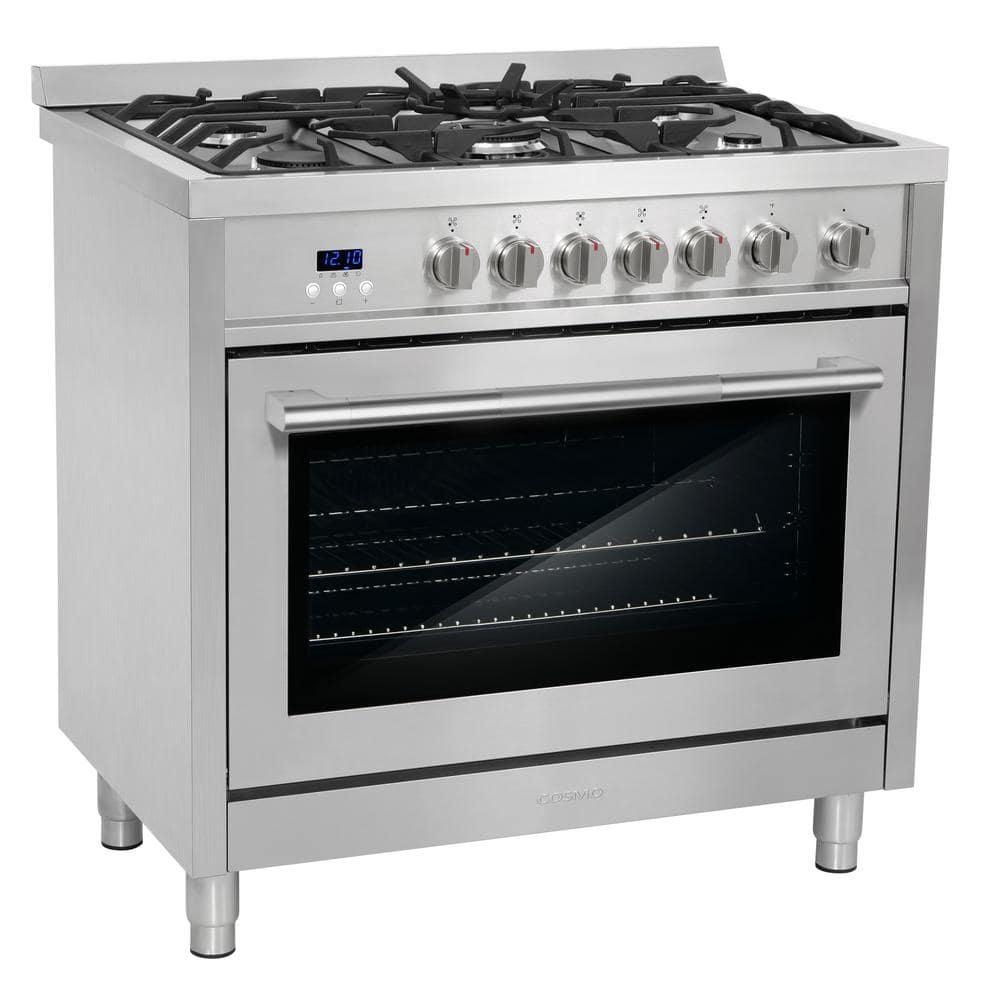 Cosmo Cosmo 36 in. Nebula Collection 3.8 cu. ft. Gas Range, 5 Burners, Rapid Convection Oven, Textured Grip Handle, Stainless Steel COS-965AGFC-202
