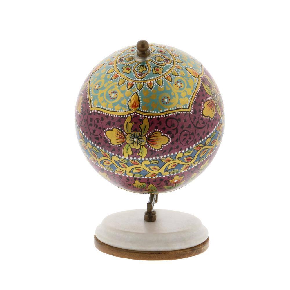 Decmode Modern 7 Inch Multicolored Resin And Wood Decorative Lattice Globe, Multicolor