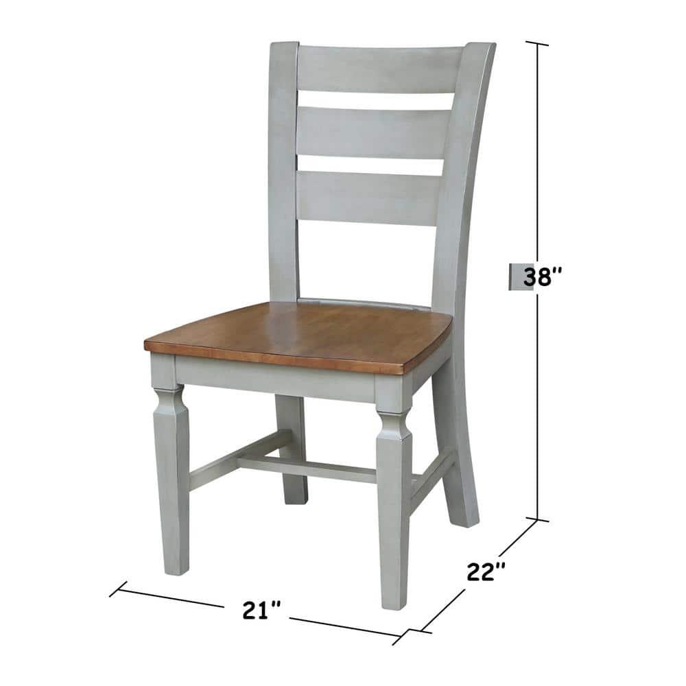 Vista Solid Wood Ladderback Chairs in Distressed Hickory/Stone - Set of 2
