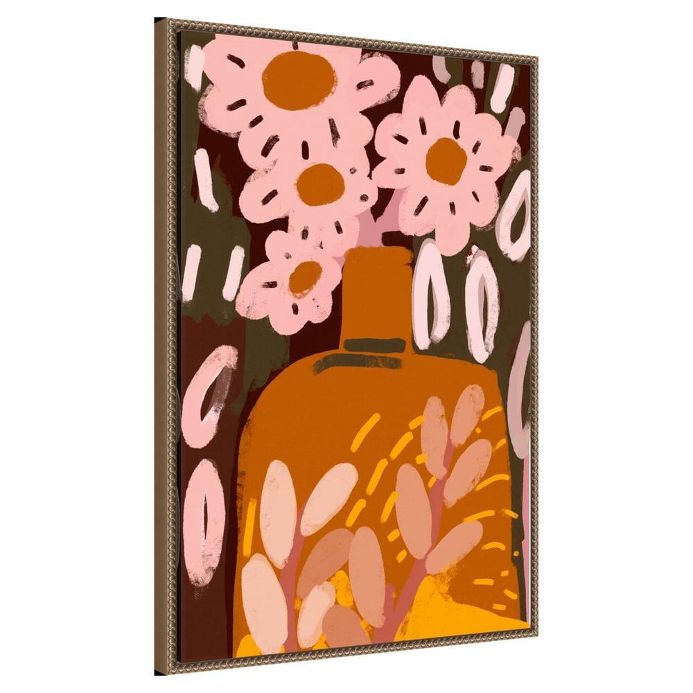 23"x33" Pastel Flower Impression No by Treechild Framed Canvas Wall Art Print Bronze - Amanti Art