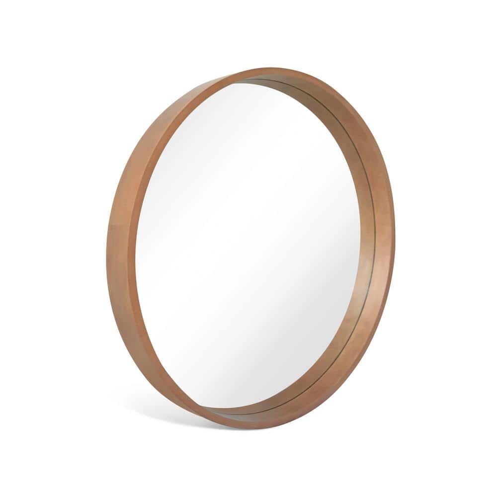 WallBeyond Classic Wooden Frame Farmhouse Round Wall Mirror Satin Walnut 24 inches Brown