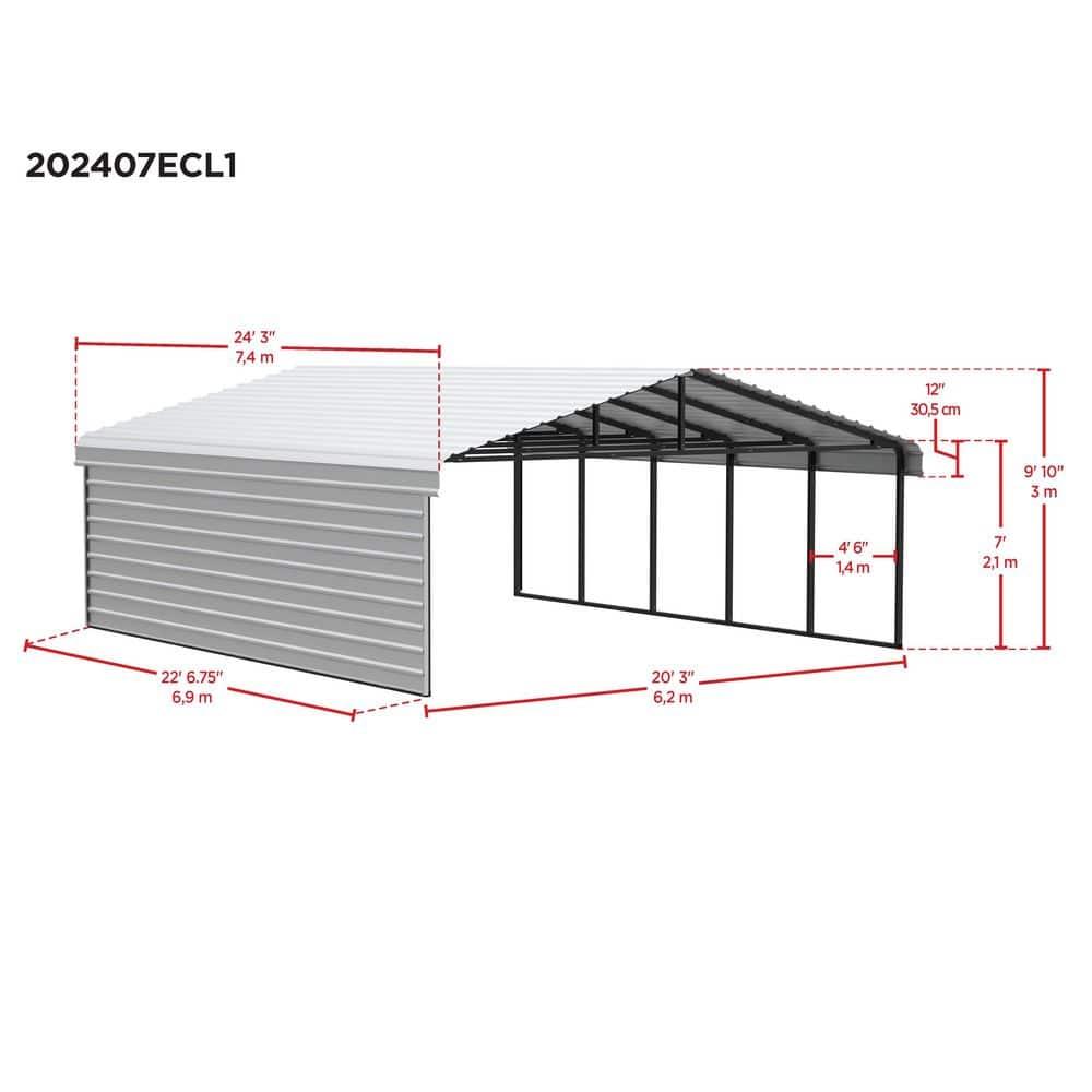 Arrow 24 x 20 ft Charcoal Carport with 1-sided Enclosure