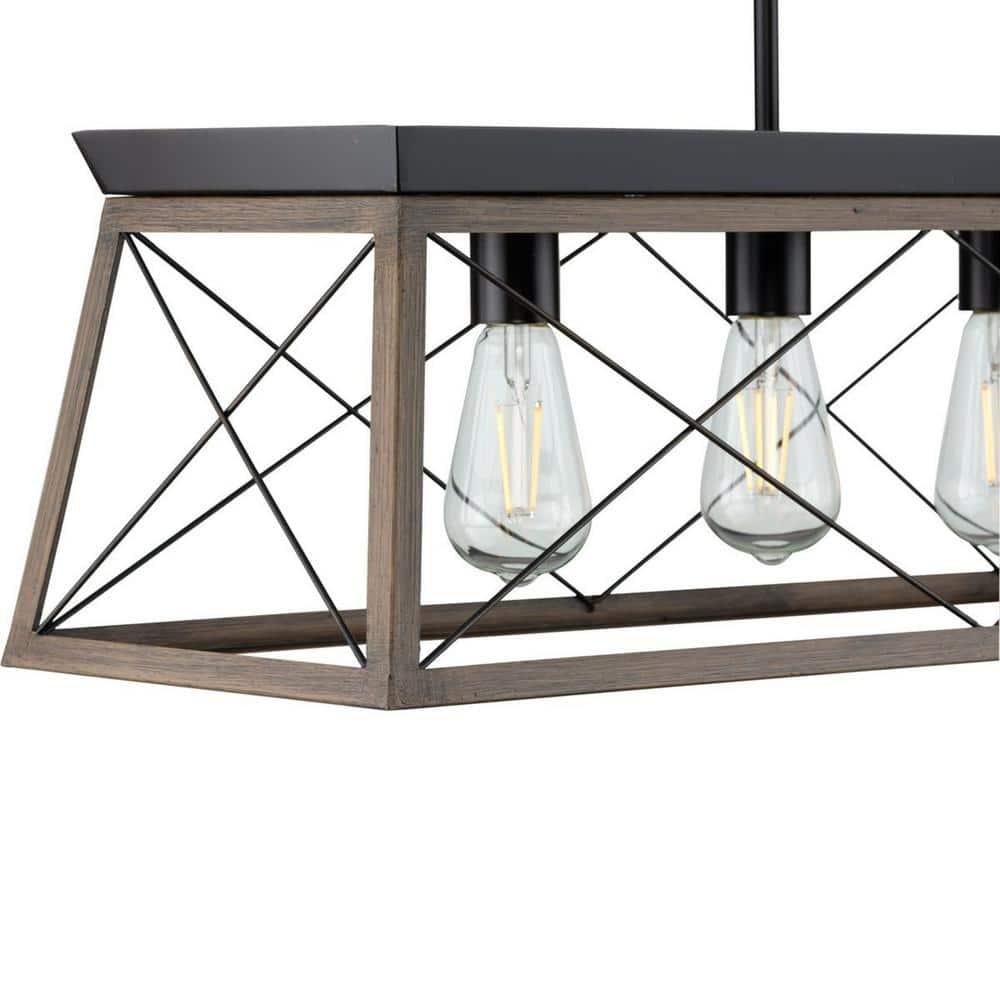 Progress Lighting Briarwood 5-Light Linear Chandelier, Antique Bronze, Faux-Painted Wood Enclosure