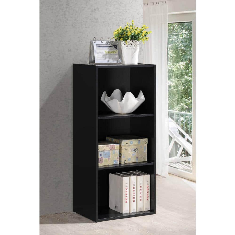 Hodedah HID23 High Quality 3 Shelf Home, Office, and School Organization Storage 35.70 Inch Tall Slim Bookcase Cabinets to Display Decor, Black