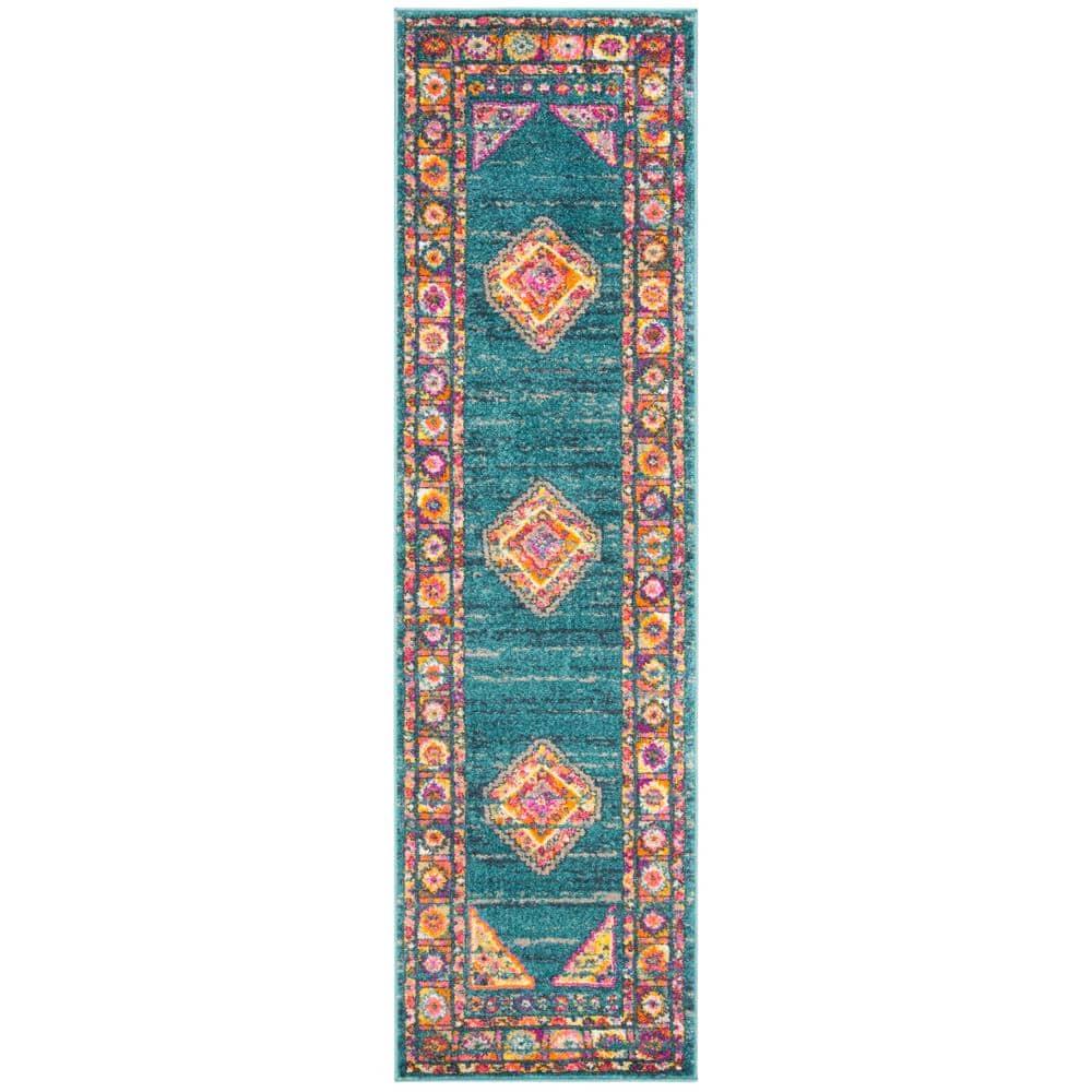 Madison MAD133 Power Loomed Runner Rug - Light Blue/Orange - 2'3"x6' - Safavieh.