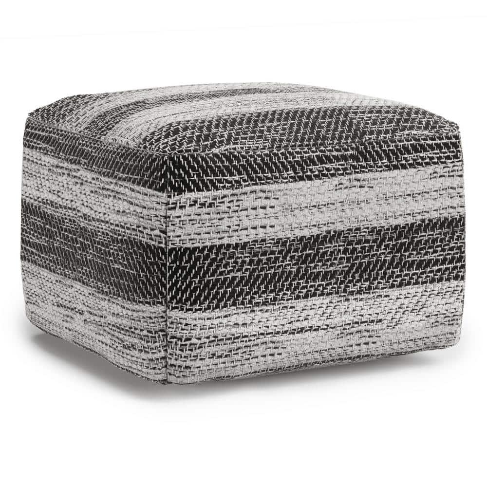 Simpli Home Clay 18"W Upholstered Cotton Square Pouf