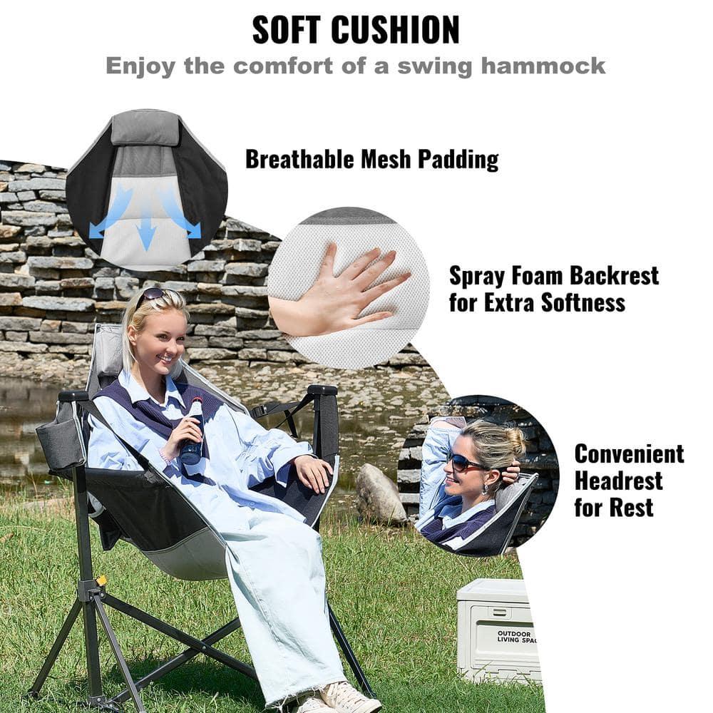 VEVOR Reclining Camping Chair, 300 lbs Load Camping Hammock Chair, Rocking Lounge Folding Chair with Cup Holder Storage Bag Headrest & Adjustable Backrest, for Camping and Other Outdoor Activities