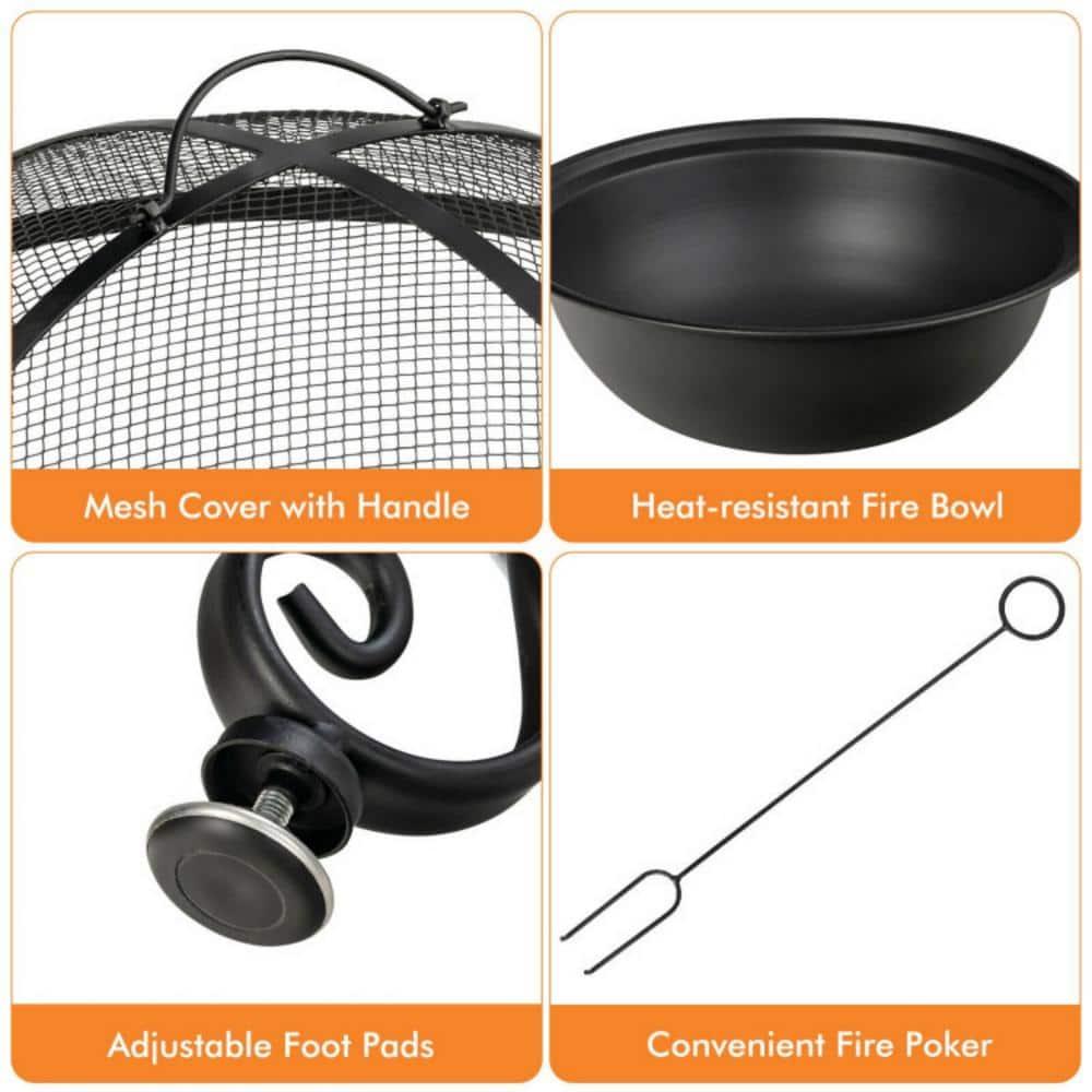 Costway 35.5'' Patio Fire Pit Dining Table Charcoal Wood Burning W/ Cooking BBQ Grate