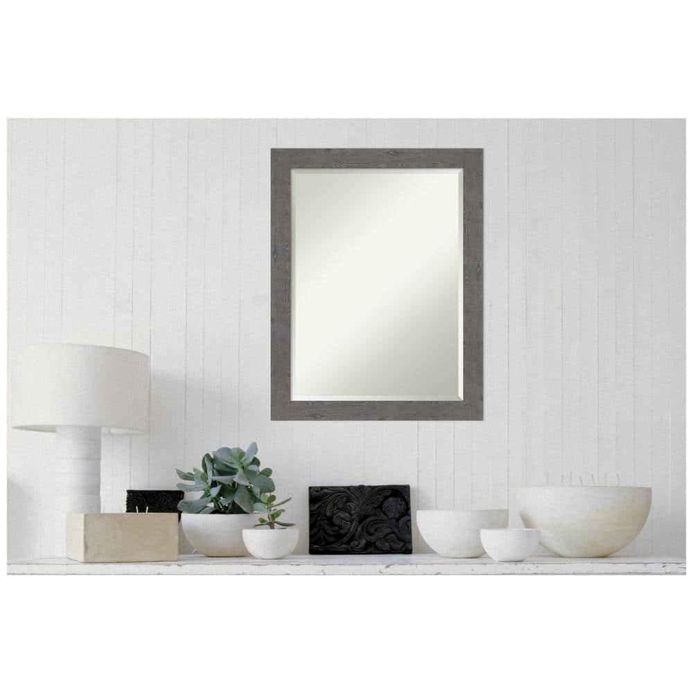 Amanti Art Beveled Bathroom Wall Mirror - Rustic Plank Grey Narrow Frame Outer Size: 21 x 27 in