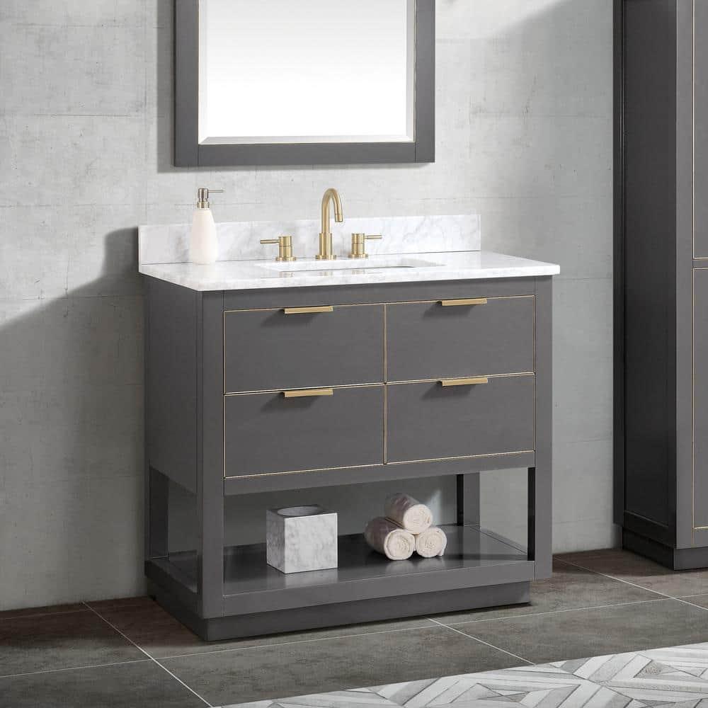 Allie Twilight Gray Solid Wood 36" Vanity with Matte Gold Trim