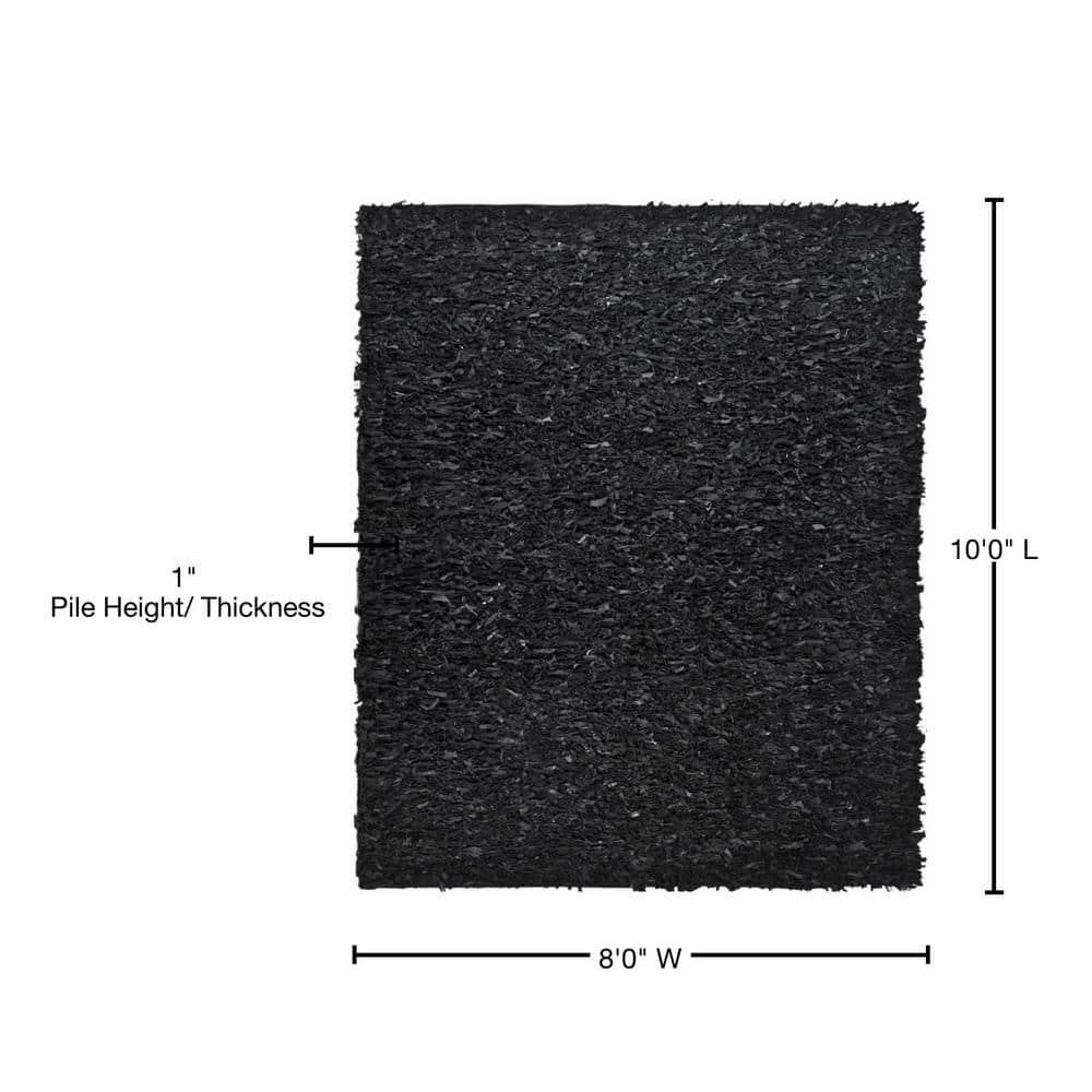 Leather Shag LSG511 Handwoven Area Rug - Black - 8'x10' - Safavieh