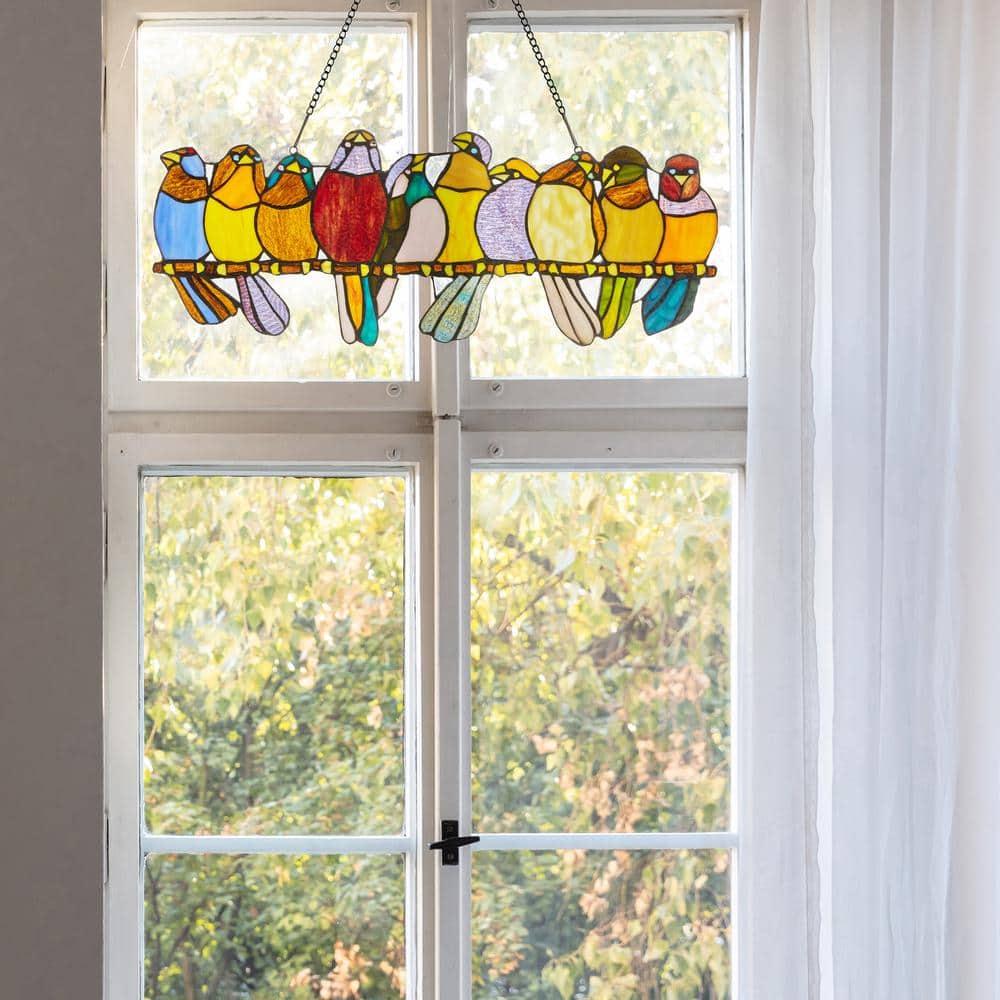 River of Goods  Stained Glass Birds on Wire 9.25-in. Window Panel - 24.25"L x 0.25"W x 9.5"H