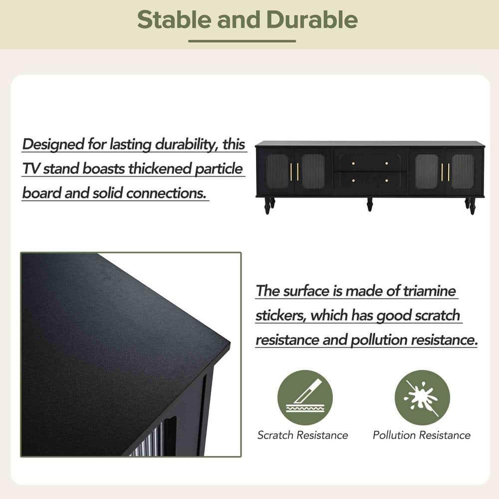 Knubmt TV Stand for TVs Up to 78", Entertainment Center with 2 Drawers and Cabinets, Modern Media Console for Living Room, Black