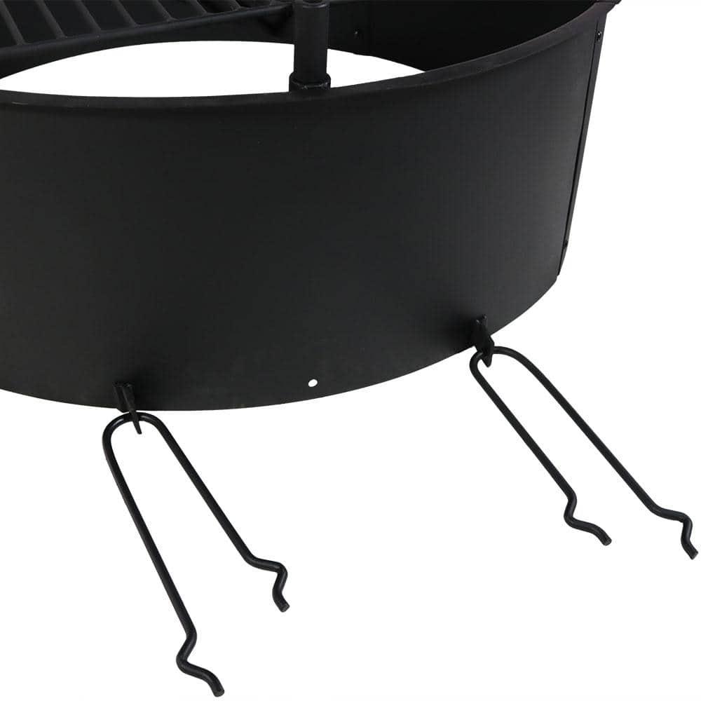 Sunnydaze Outdoor Heavy-Duty Steel Portable Campfire Ring with Cooking Grate and Fire Poker - 36" - Black