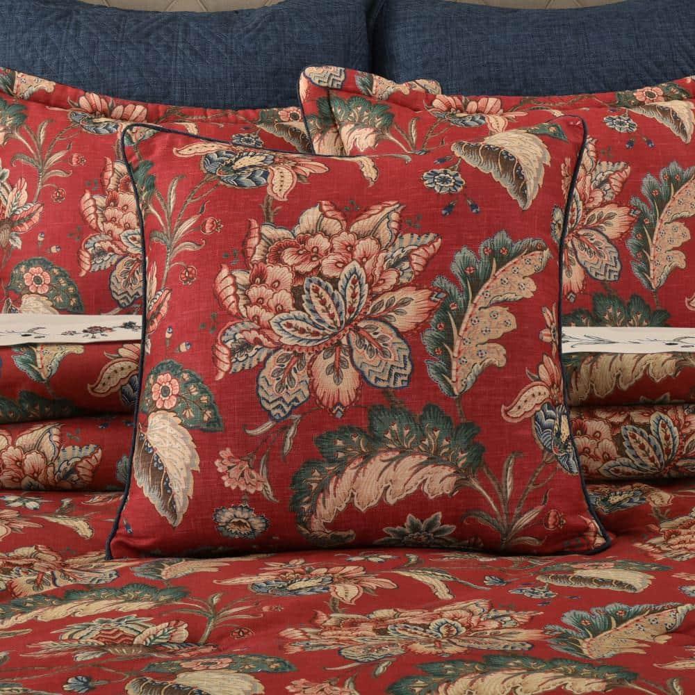 Enchanted Garden Red Cotton Floral Square Throw Pillow 20" x 20"