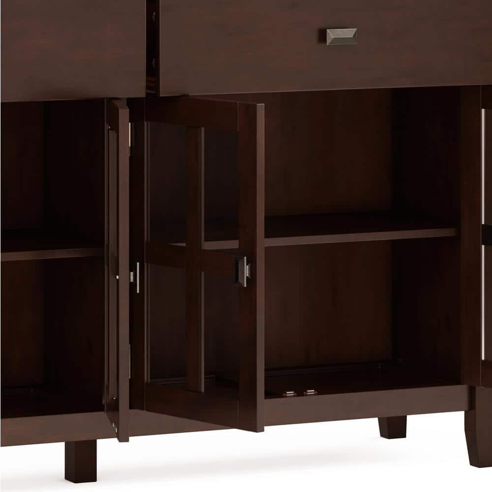 Simpli Home Artisan 60"W Solid Wood Sideboard Buffet with and Tempered Glass Doors and 3 Drawers