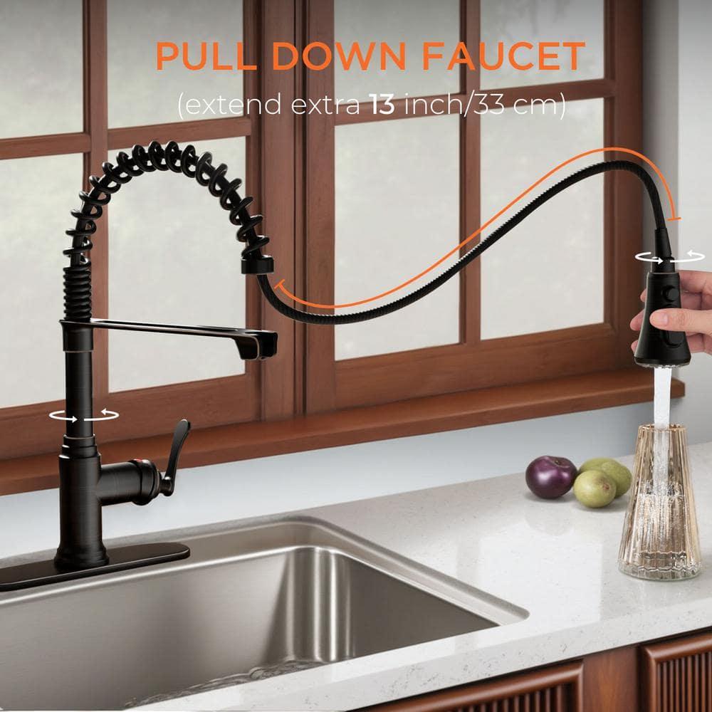 FORIOUS Rustic Kitchen Faucet with Pull Down Sprayer Oil Rubbed Brown, 3 Modes Stainless Steel High Arc Vintage Spring Sink Faucet 1 or 3 Holes for Pot Filler, Farmhouse Camper Wet Bar