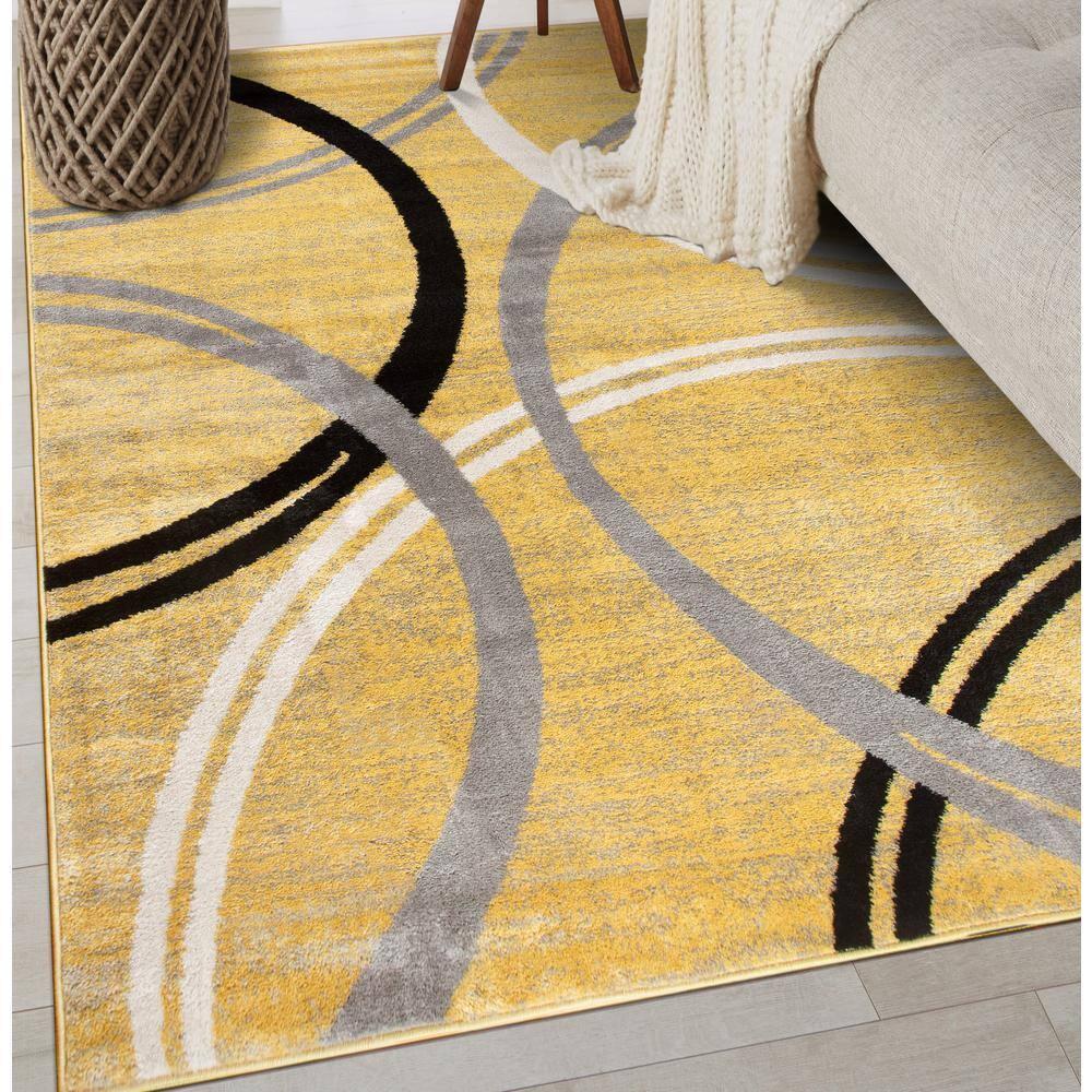World Rug Gallery Contemporary Abstract Circles Design 3'3" x 5'  Yellow Area Rug