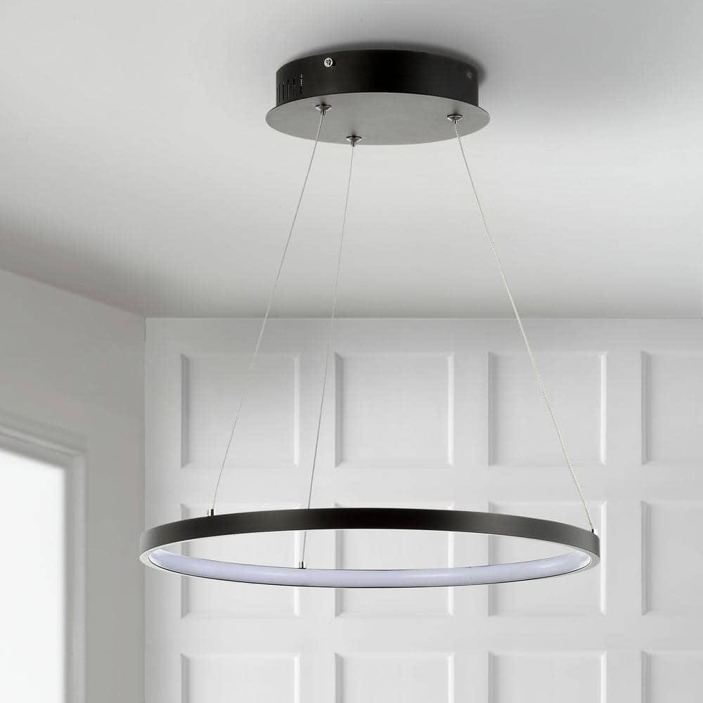 Bradley 15.7" Round Integrated LED Metal Pendant, Matte Black