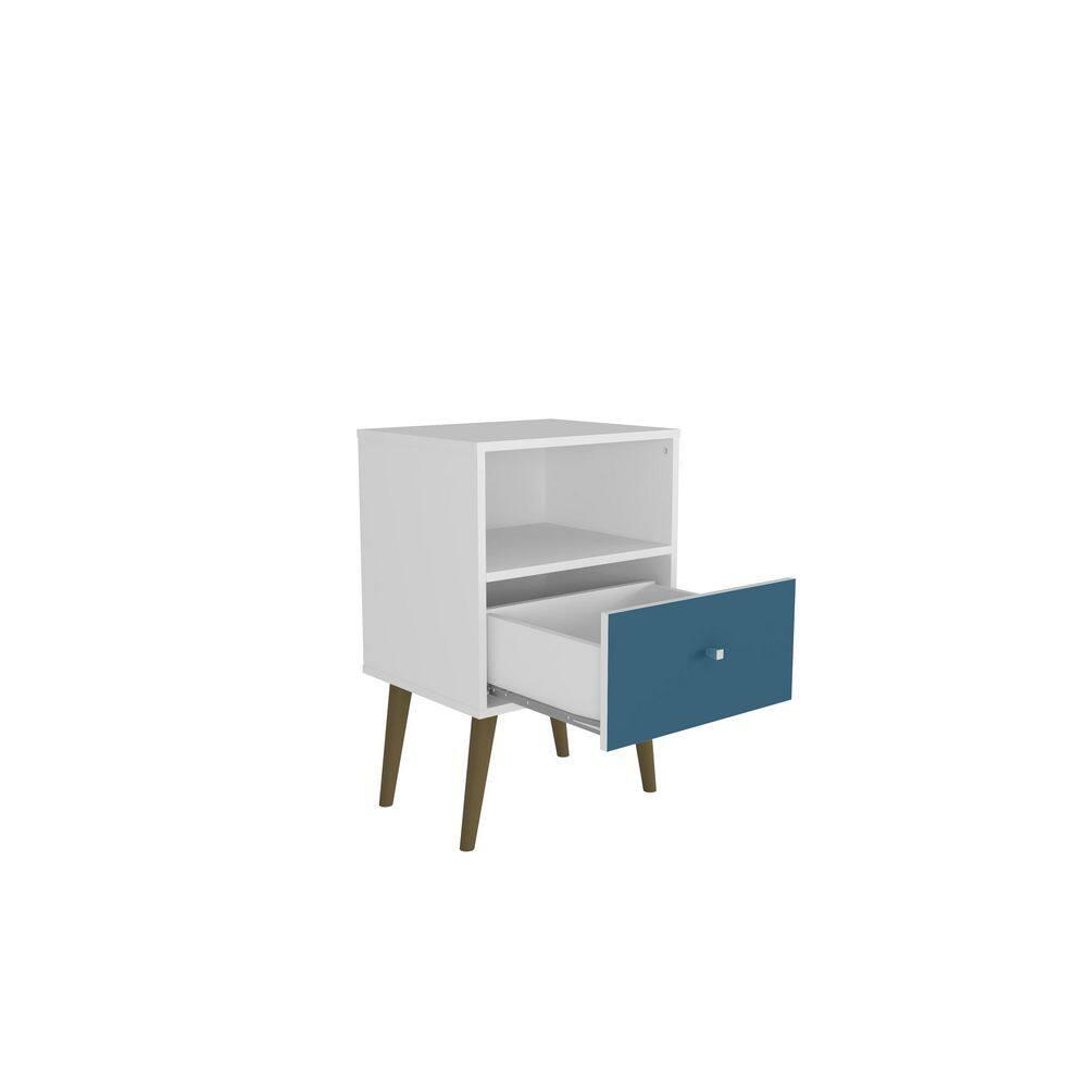 Liberty 1.0 Mid Century Modern Nightstand White/Aqua Blue - Manhattan Comfort