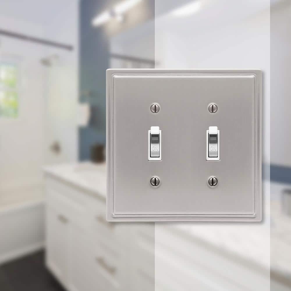 Amerelle 148TTBN Moderne Wallplate, 2 Toggle, Steel, Brushed Nickel, 1-Pack