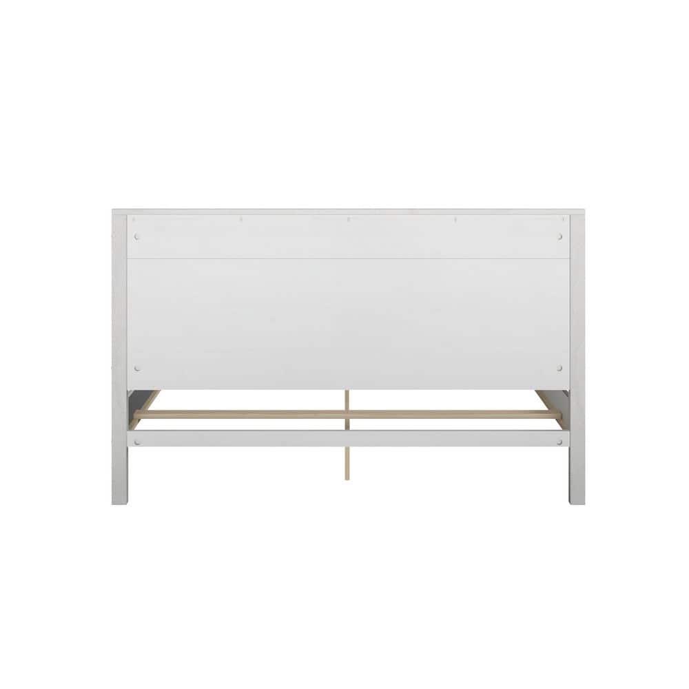 Camaflexi Hampton Solid Wood King Size Bed Frame with Headboard, King Bed with Wood Slat Supports, Coastal White Finish